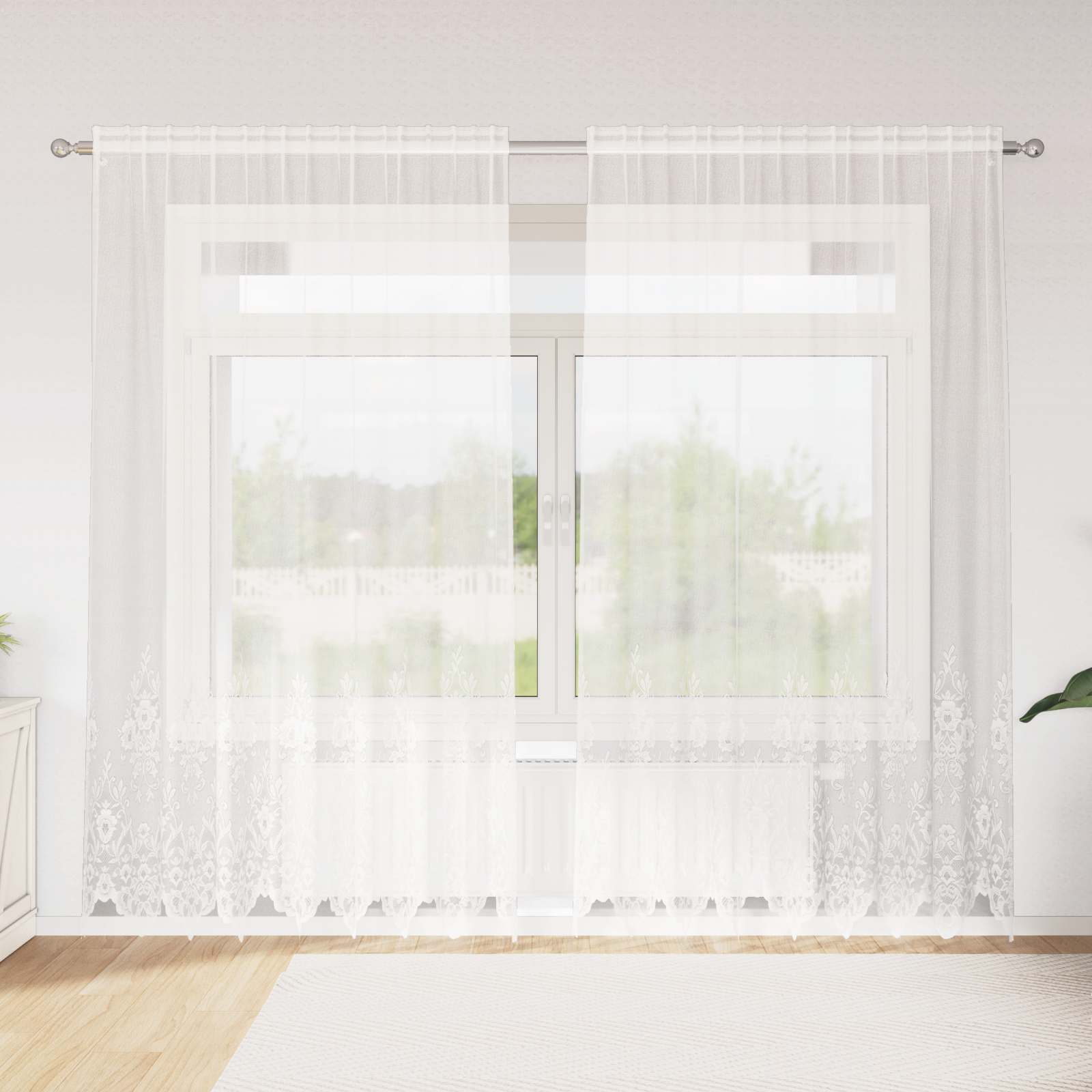 Vidaxl kantgordijn met gordijnen bloemen wit 220 x 200 cm polyester