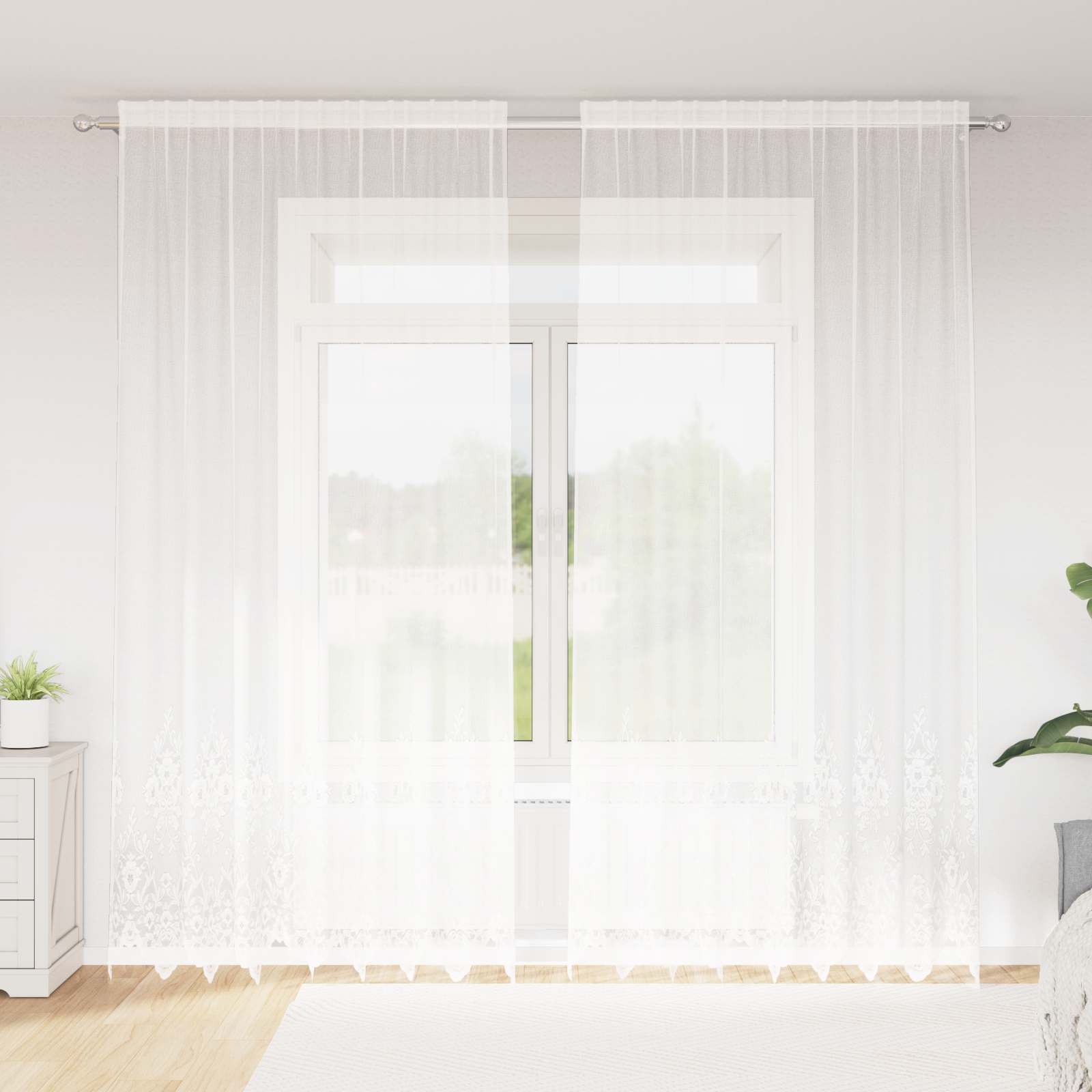 Vidaxl kantgordijn met gordijnen bloemen wit 300 x 200 cm polyester