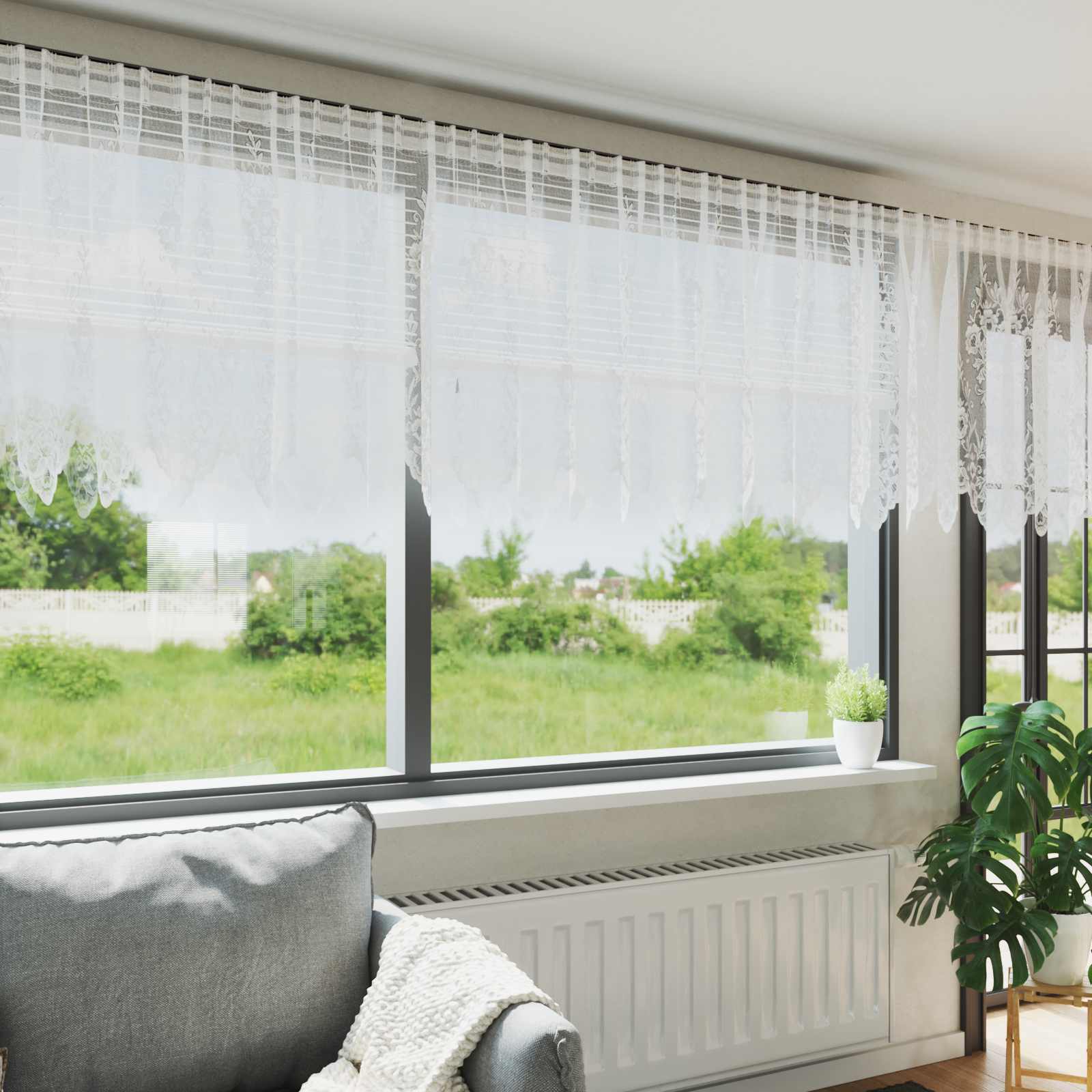 Vidaxl kantgordijn met gordijnen bloemen wit 100 x 1200 cm polyester