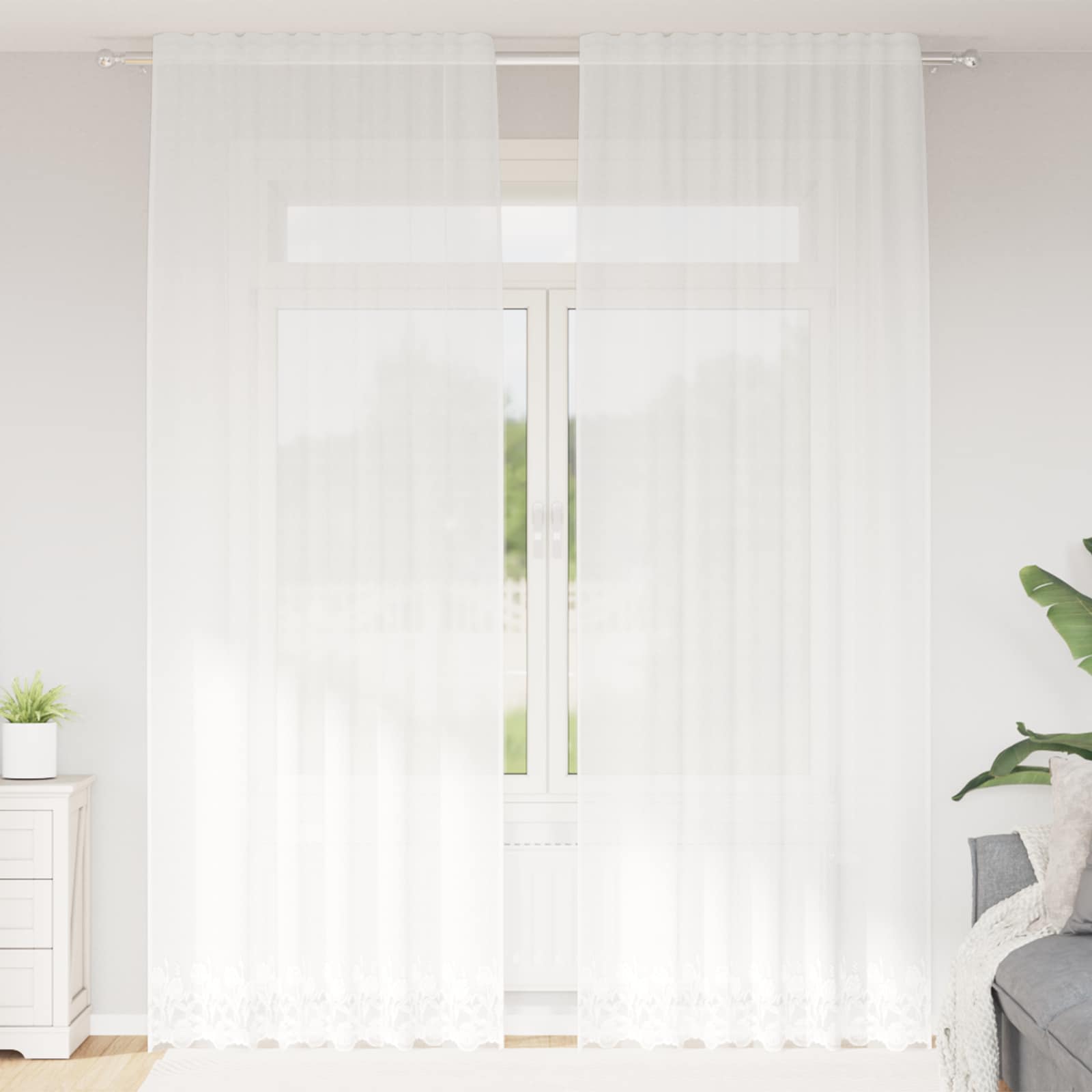Vidaxl kantgordijn met gordijnen bloemen wit 300 x 150 cm polyester