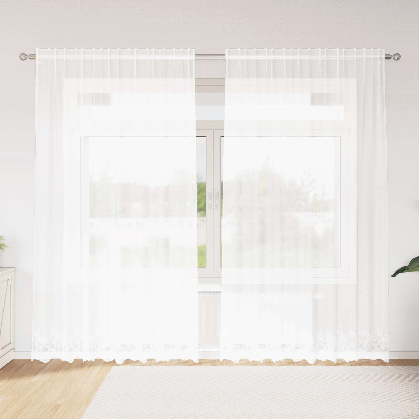Vidaxl kantgordijn met gordijnen bloemen wit 240 x 200 cm polyester