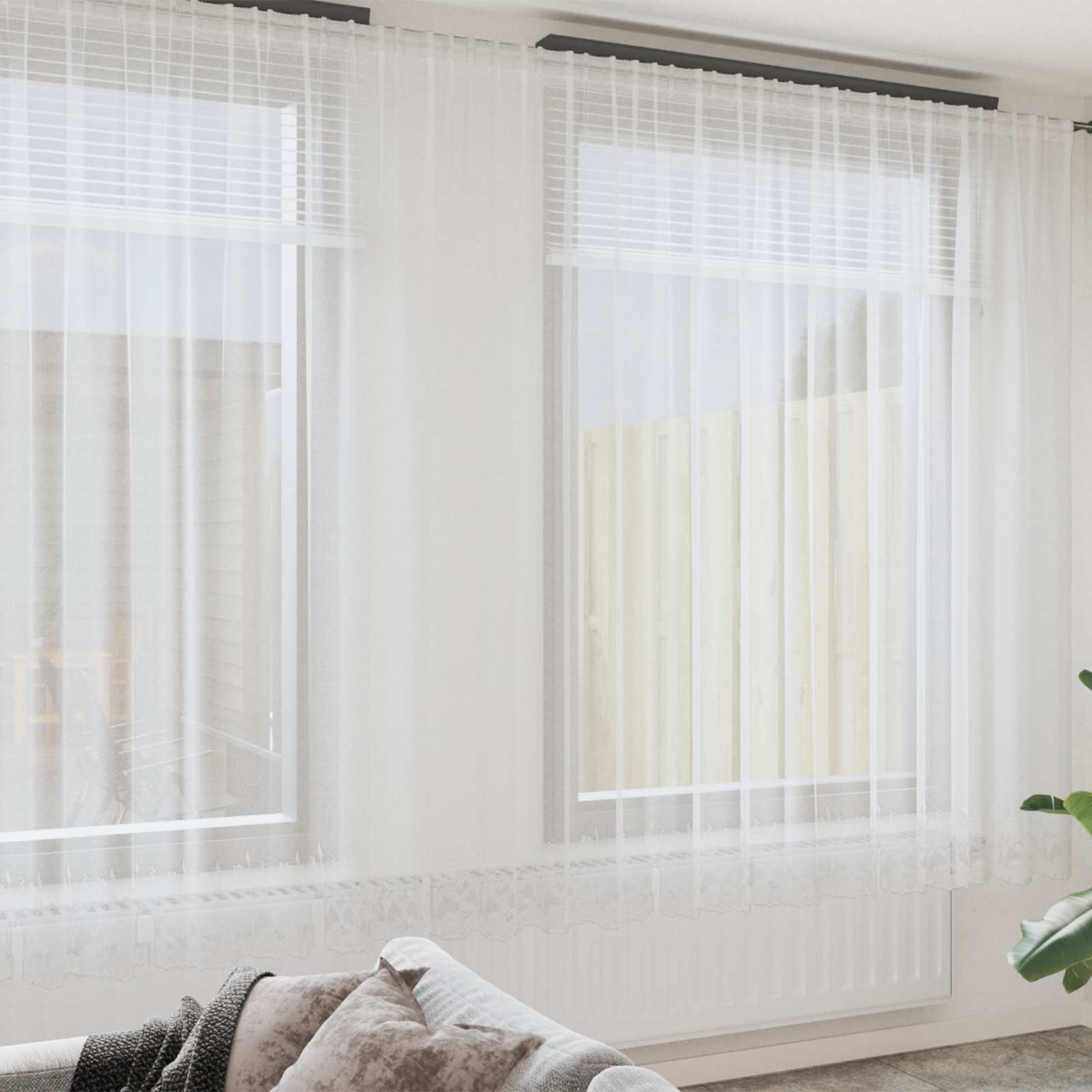 Vidaxl kantgordijn met gordijnen bloemen wit 280 x 600 cm polyester