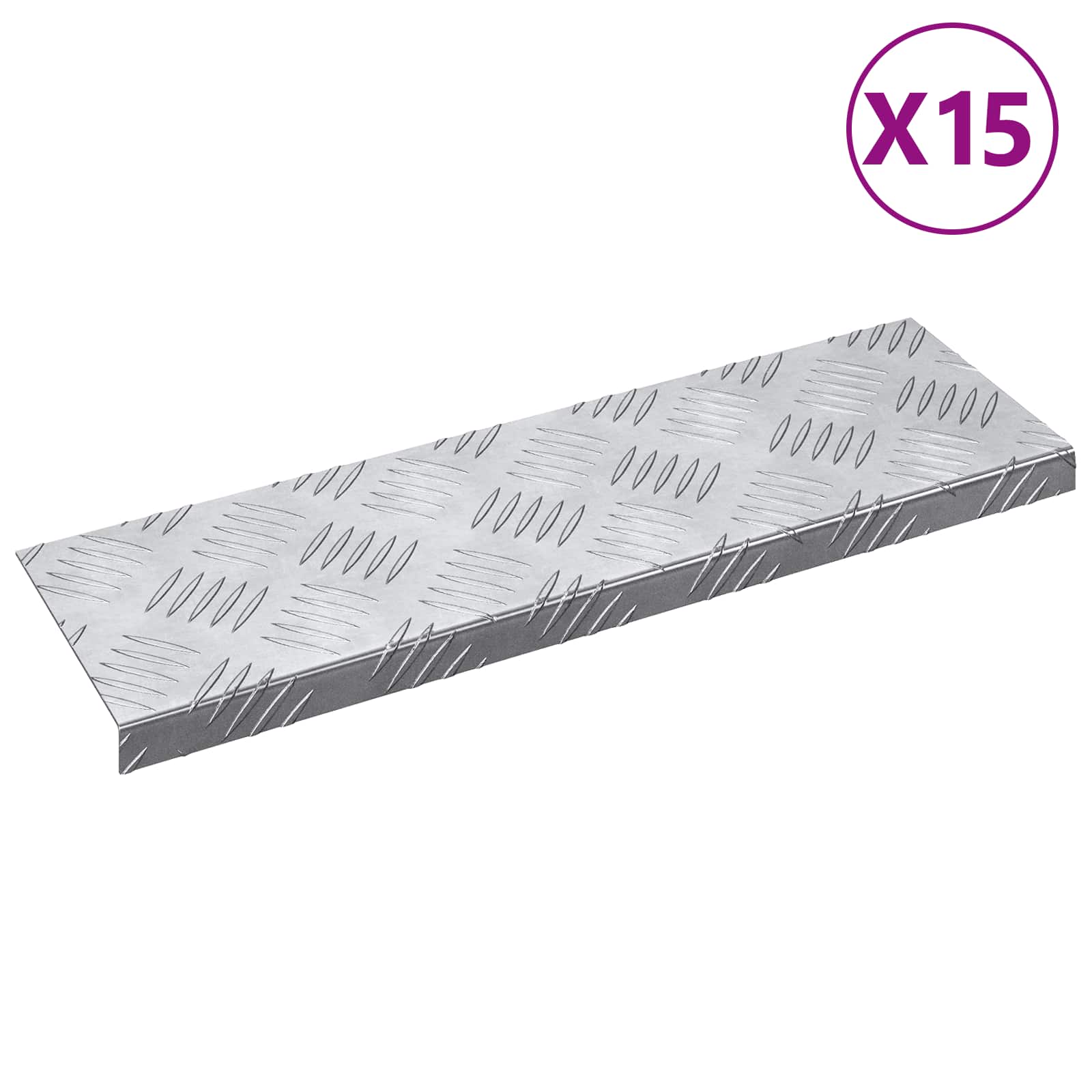 Vidaxl trapmatten 15 st 60 x 18 x 2,5 cm zilver aluminium rechthoekig