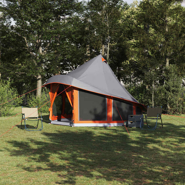 Vidaxl tipi tent met dak grijs en oranje 404 x 370 x 270 cm taft