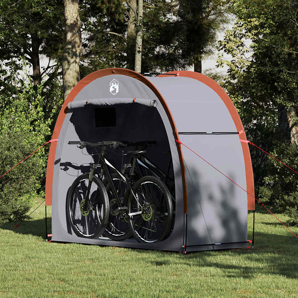 Vidaxl fietstent met dak met opslag grijs en oranje 210 x 90 x 174 cm