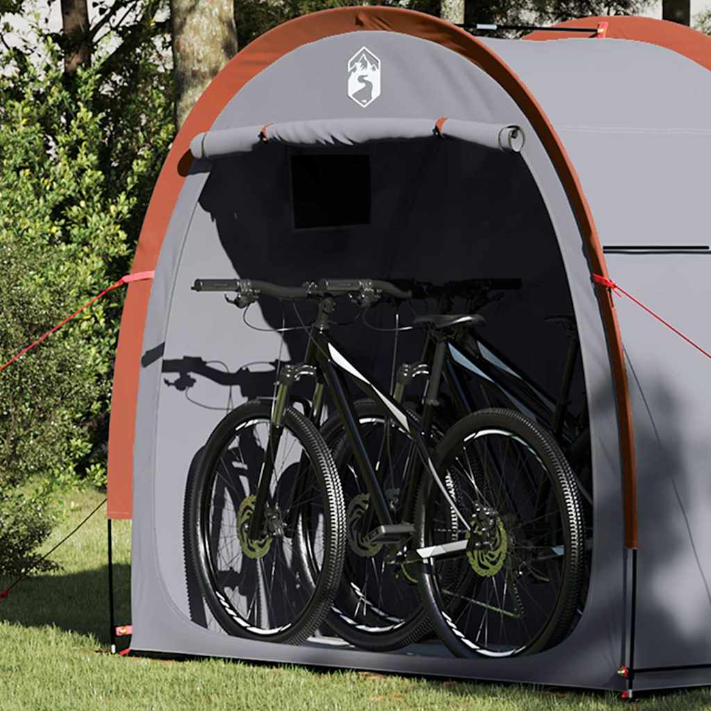 Vidaxl fietstent met dak met opslag grijs en oranje 210 x 90 x 174 cm