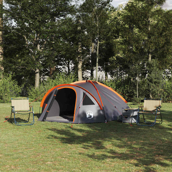 Vidaxl koepeltent 4-persoons grijs en oranje taft waterdicht