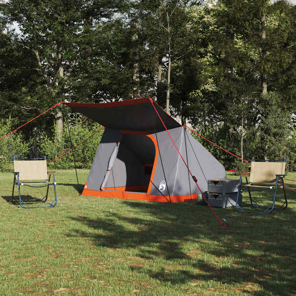 Vidaxl camping tent 4-persoons grijs en oranje taft waterdicht