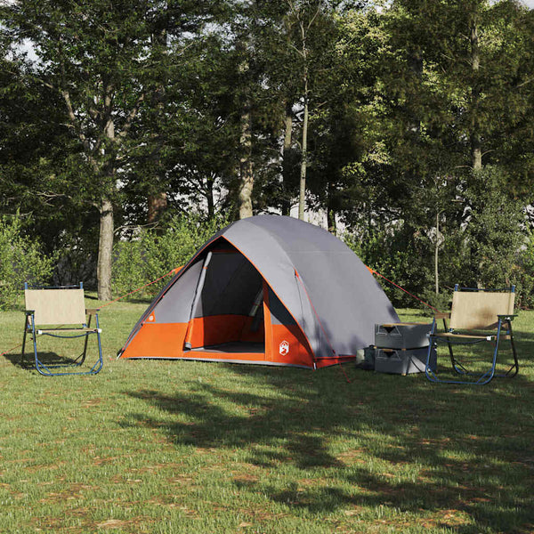 Vidaxl kamperen tent 4-persoons grijs en oranje taft waterdicht