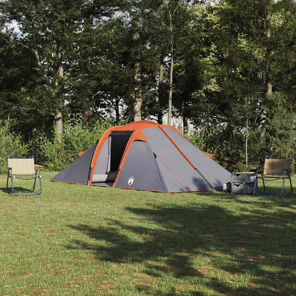 Vidaxl tunnel tent 4-persoons grijs en oranje taft waterdicht