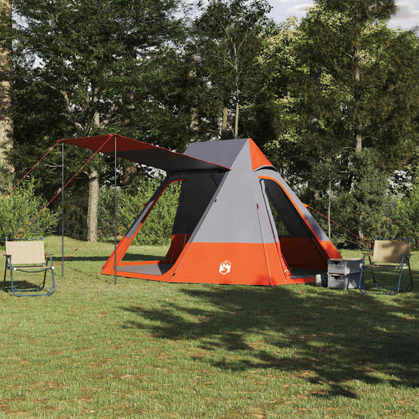Vidaxl camping tent 10-persoons grijs en oranje taft waterdicht
