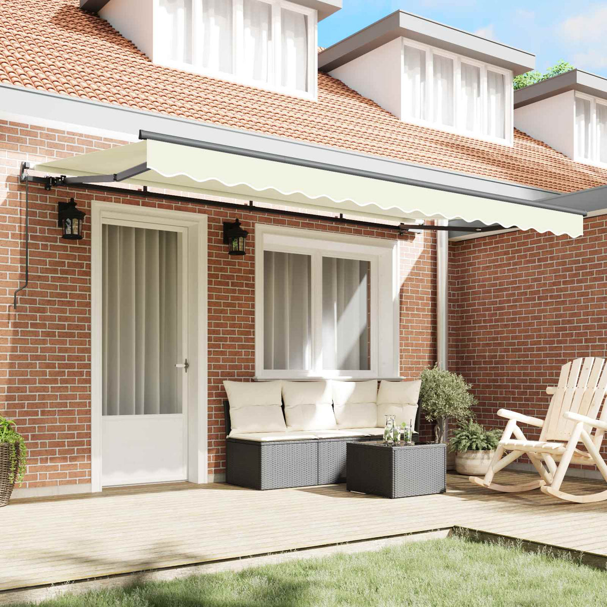Vidaxl uitschuifbare luifel crème 350 x 200 cm stof