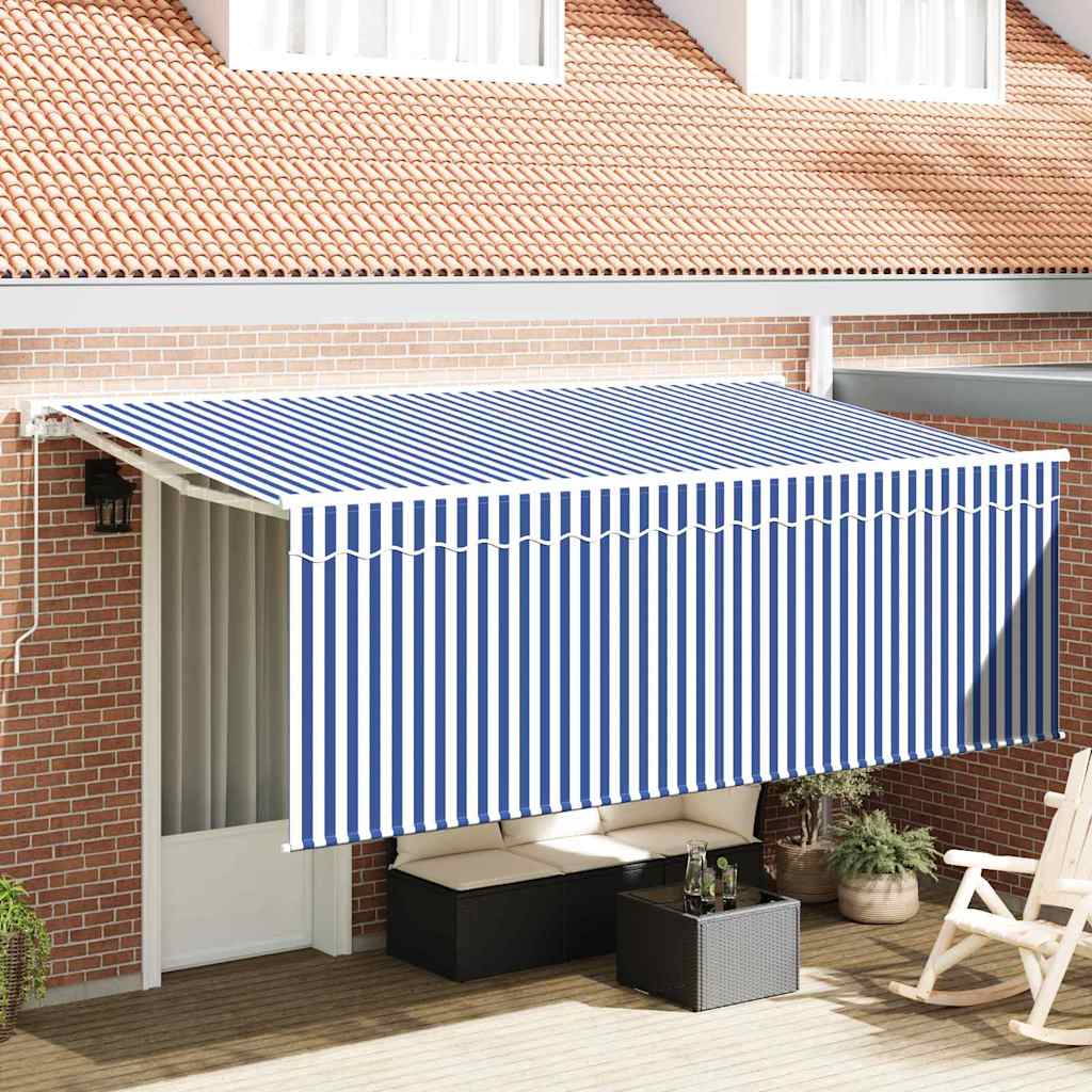Vidaxl uitschuifbare luifel blauw en wit 400 x 200 cm