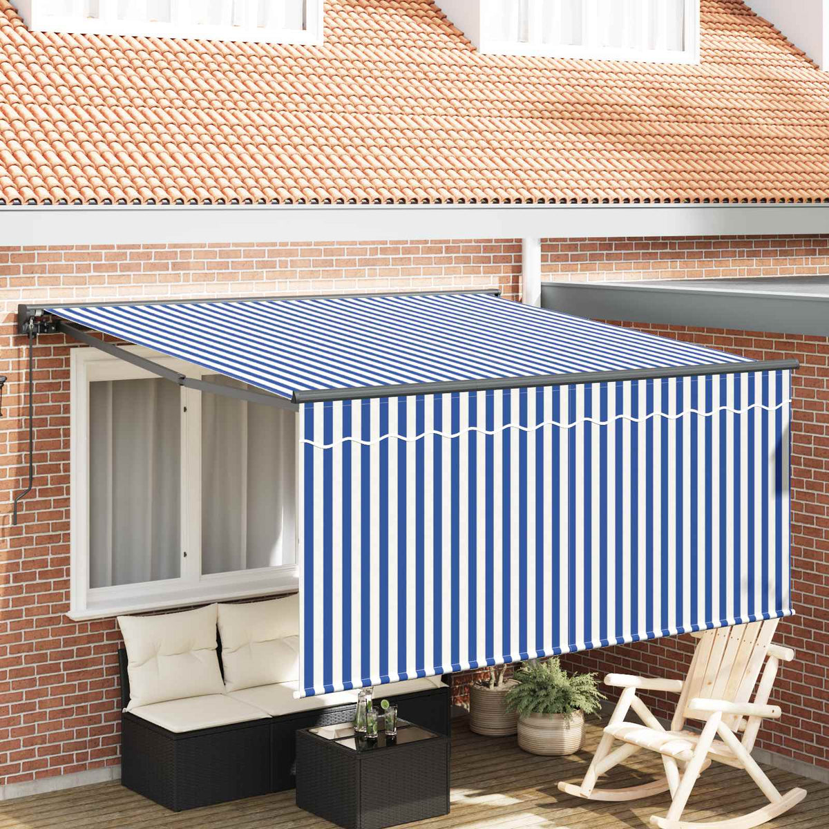 Vidaxl uitschuifbare luifel blauw en wit 300 x 250 cm