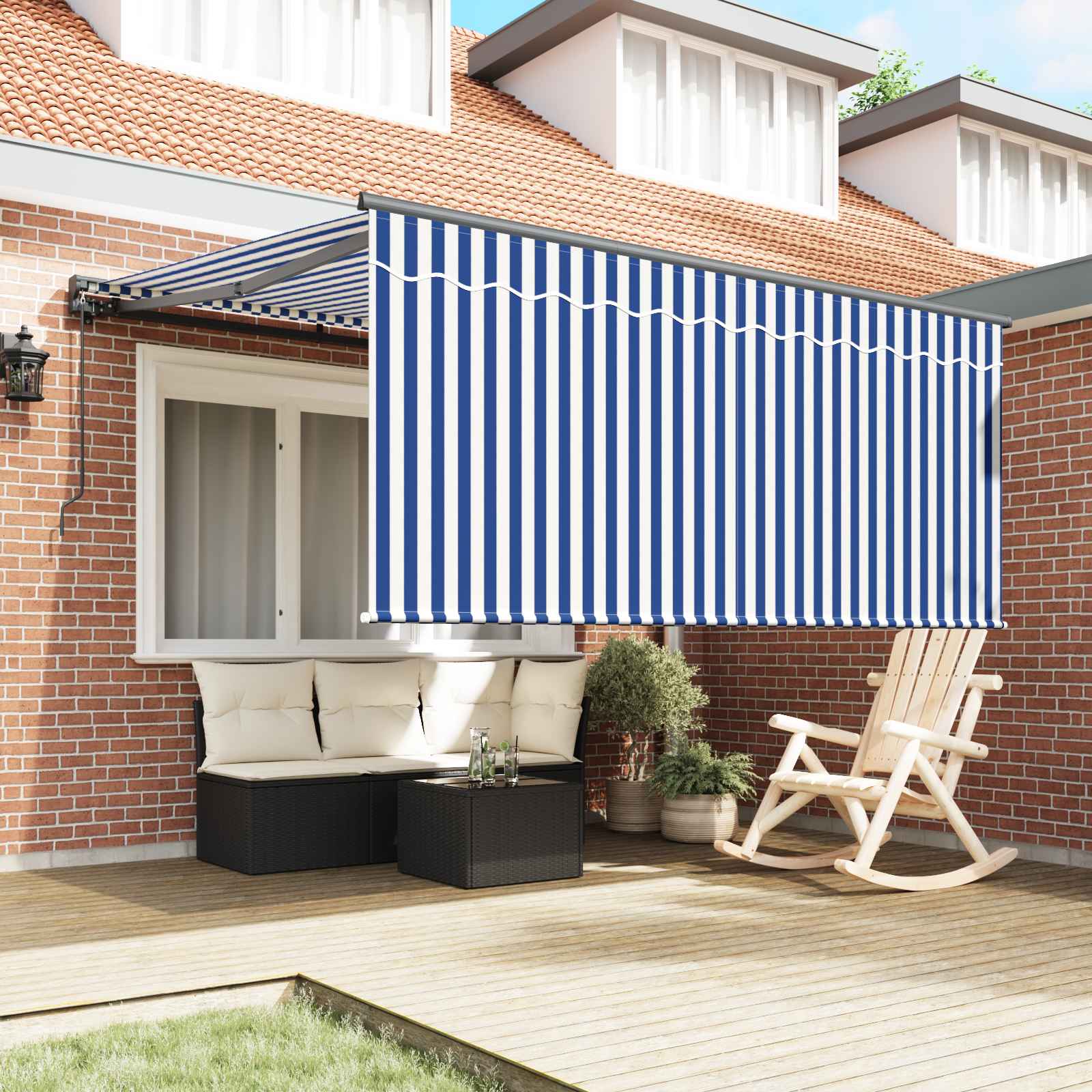 Vidaxl uitschuifbare luifel blauw en wit 300 x 250 cm