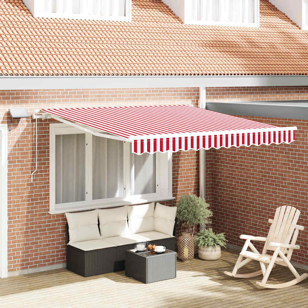 Vidaxl inklapbaar zonnescherm rood en wit 300 x 250 cm stof en staal