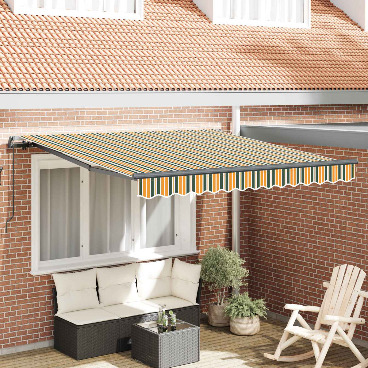 Vidaxl uitschuifbare luifel groen en geel 300 x 250 cm