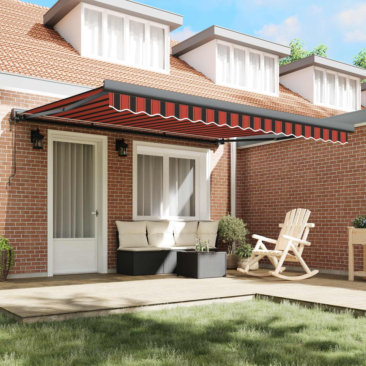 Vidaxl uitschuifbare luifel rood en zwart 350 x 250 cm