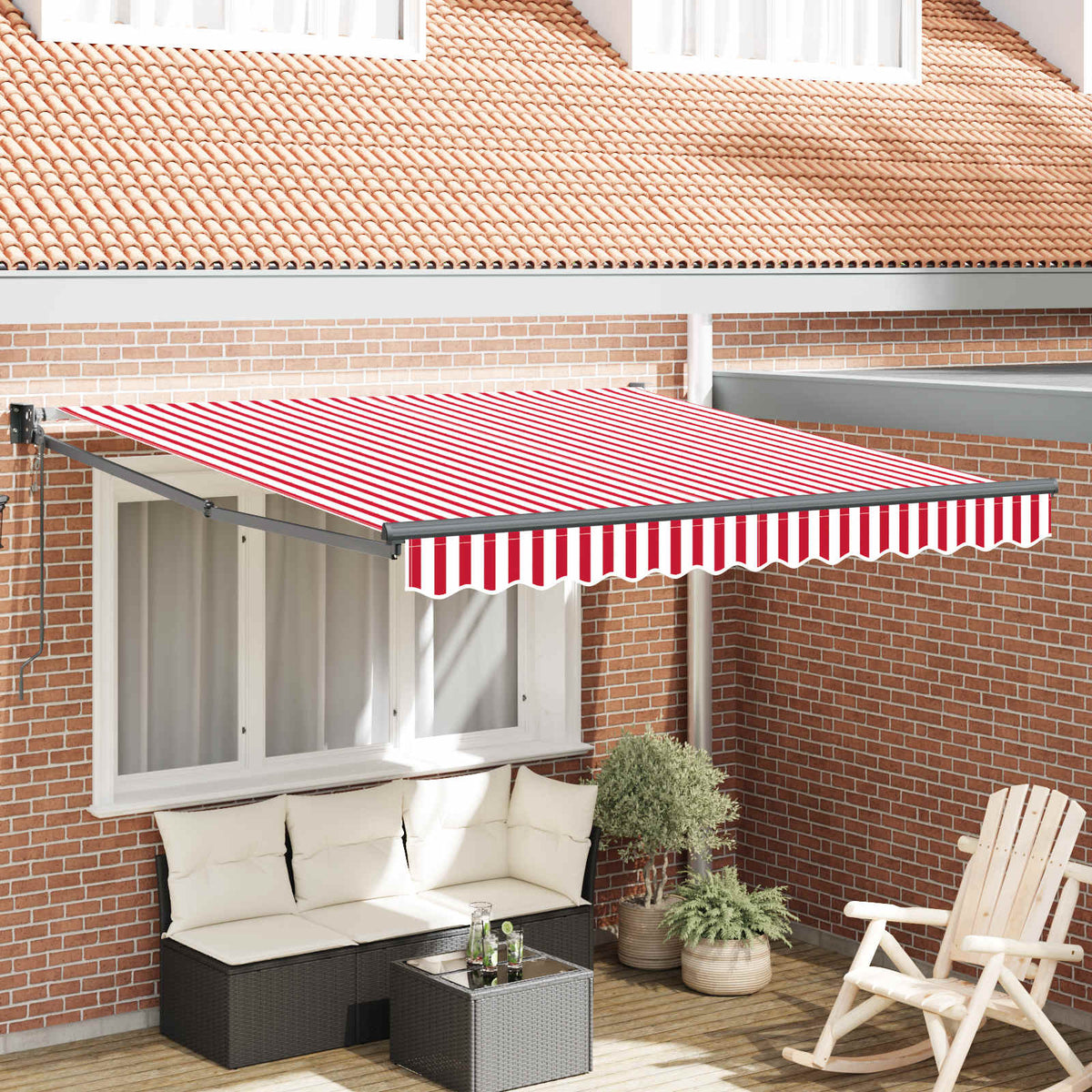 Vidaxl uitschuifbare luifel rood en wit 350 x 250 cm