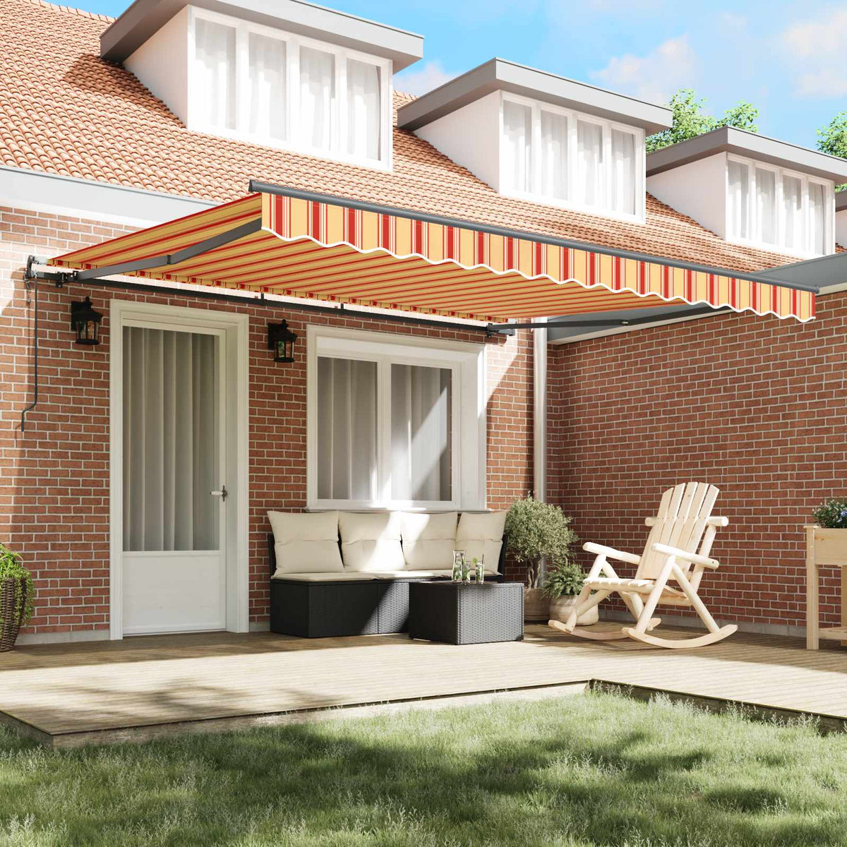 Vidaxl uitschuifbare luifel geel en oranje 400 × 300 cm