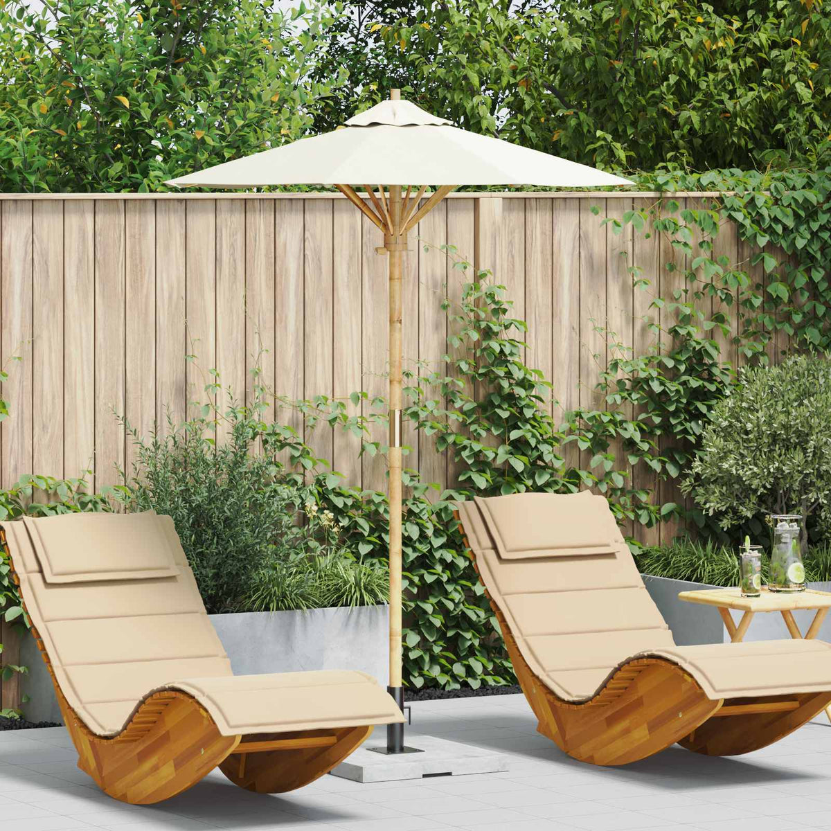 Vidaxl tuinparasol ø 150 x 210 cm bamboe rond crèmewit