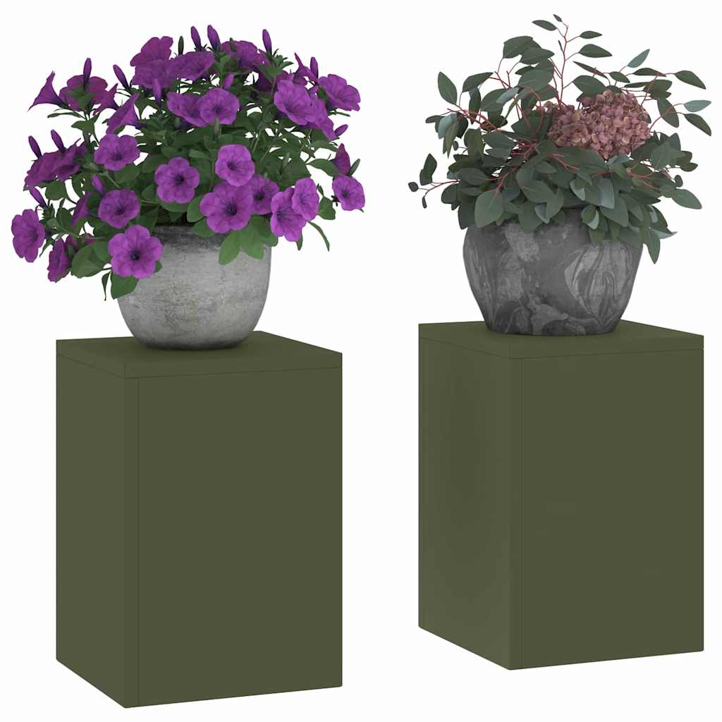 Vidaxl plantenstandaard 2 pcs olijfgroen 24 x 24 x 35 cm staal