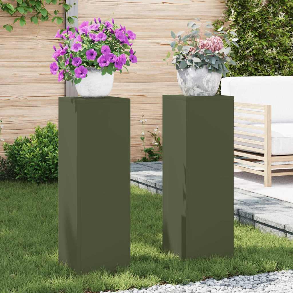 Vidaxl plantenstandaard 2 pcs olijfgroen 24 x 24 x 75 cm staal