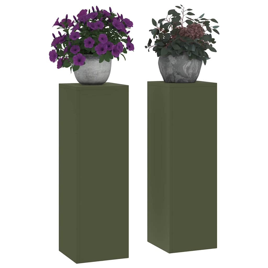 Vidaxl plantenstandaard 2 pcs olijfgroen 24 x 24 x 75 cm staal