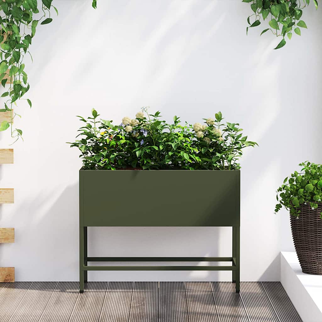 Vidaxl verhoogde tuin plantbak olijfgroen 60 x 26 x 45 cm staal
