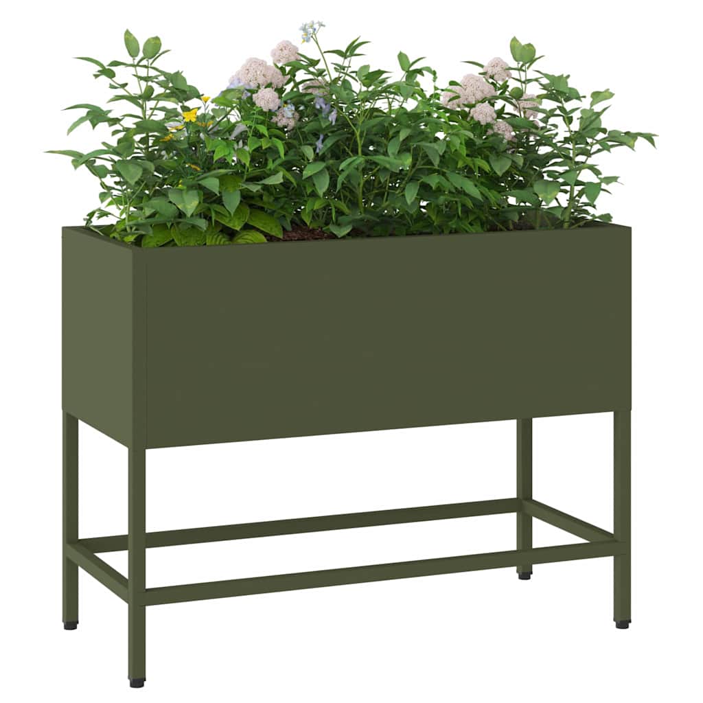 Vidaxl verhoogde tuin plantbak olijfgroen 60 x 26 x 45 cm staal
