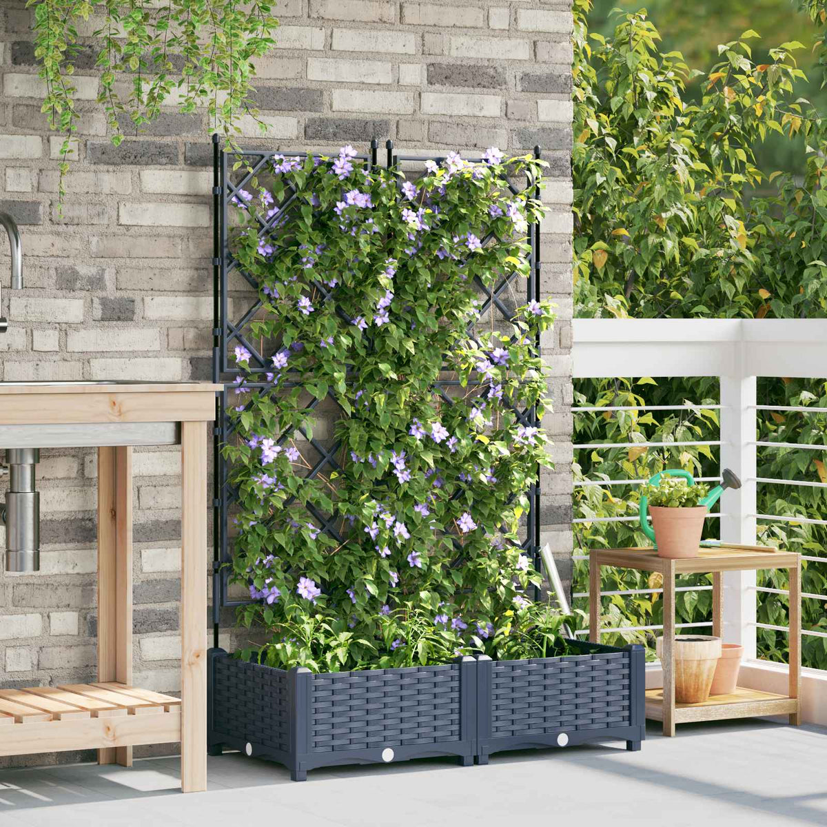 Vidaxl plantenbak 2 st grijs 80 x 40 x 125,5 cm pp