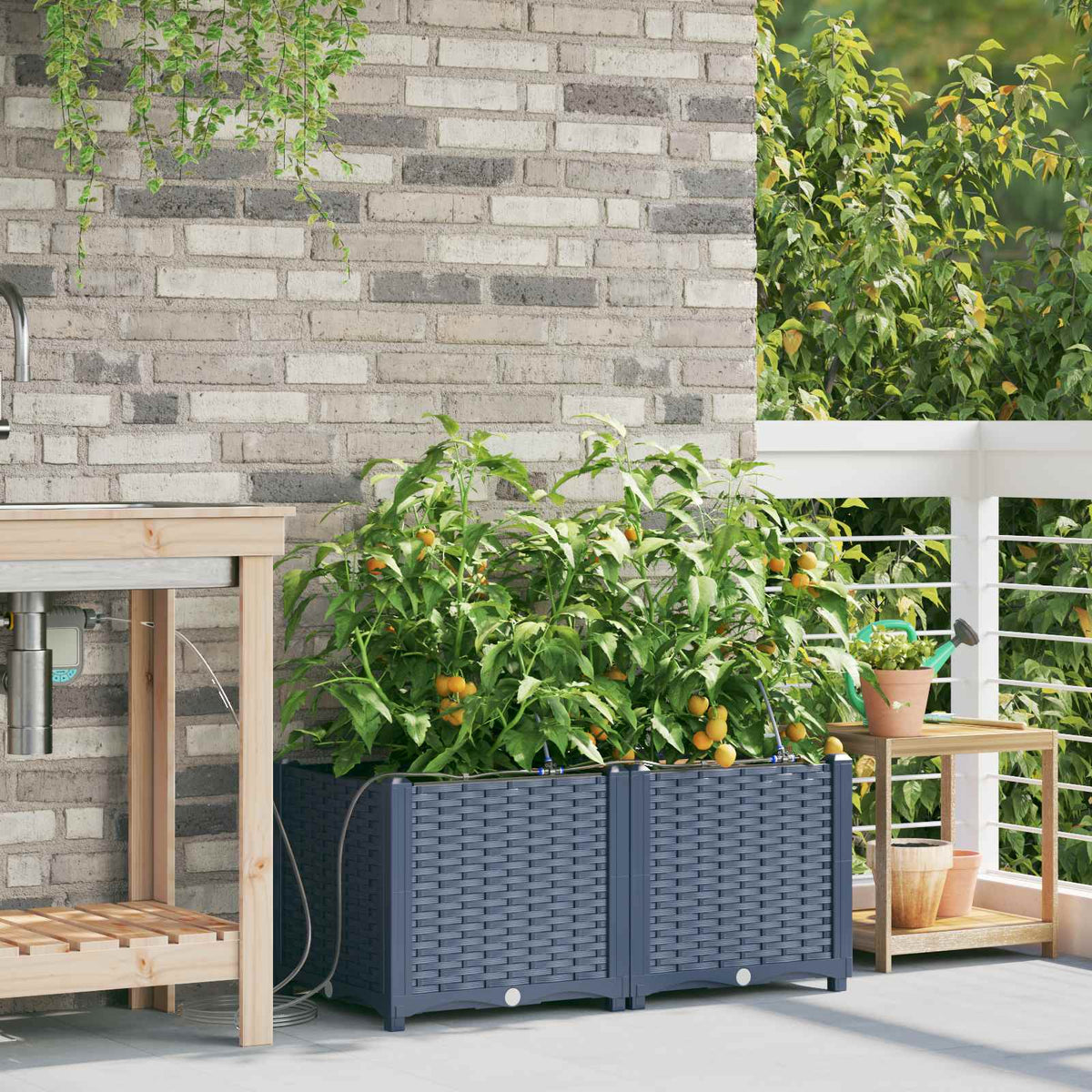Vidaxl plantenbak 2 st grijs 80 x 40 x 37,5 cm pp