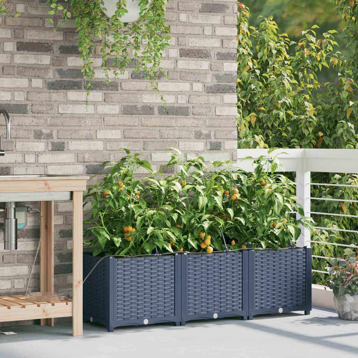 Vidaxl plantenbak 3 st grijs 120 x 40 x 37,5 cm pp