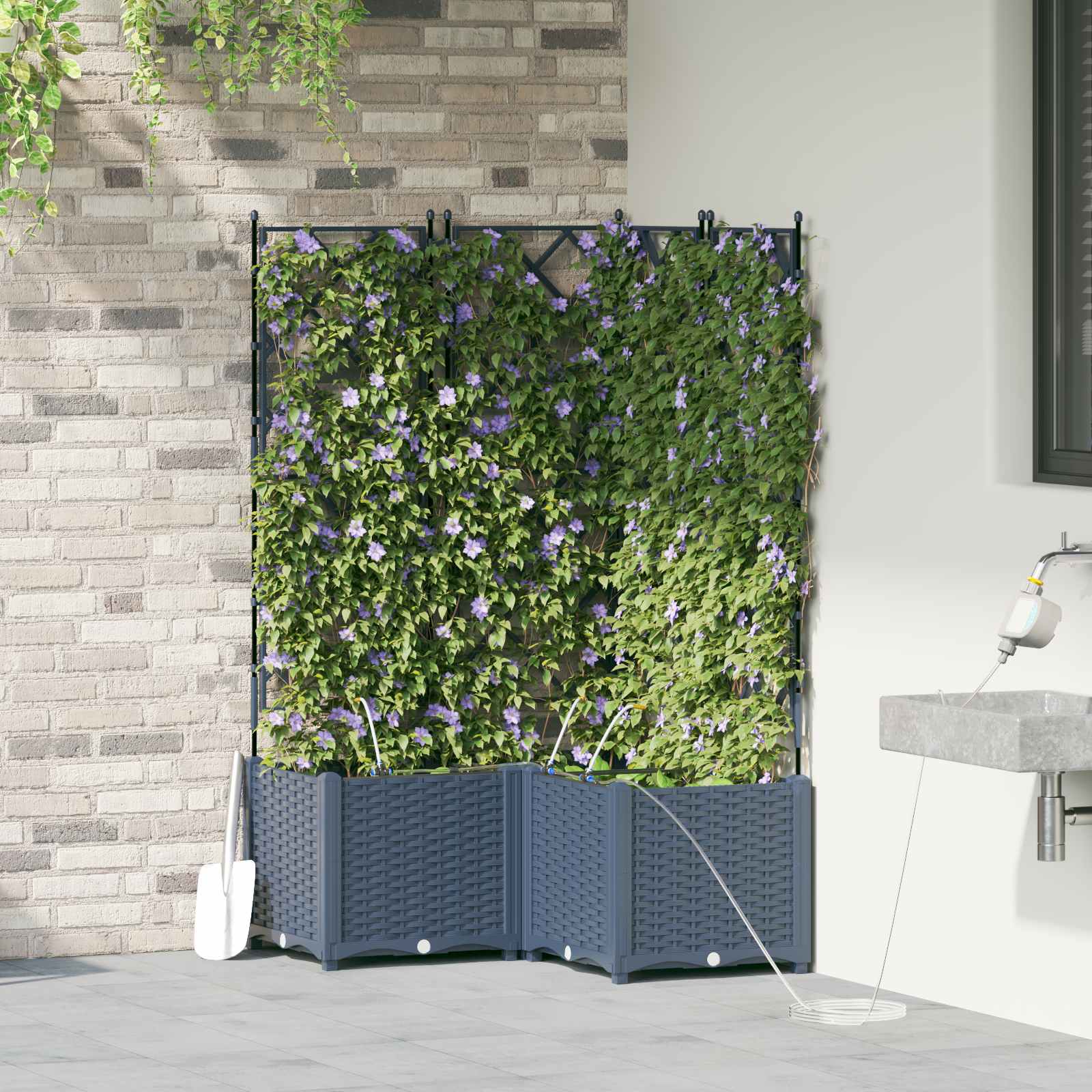 Vidaxl plantenbak 3 st grijs 80 x 80 x 142 cm pp