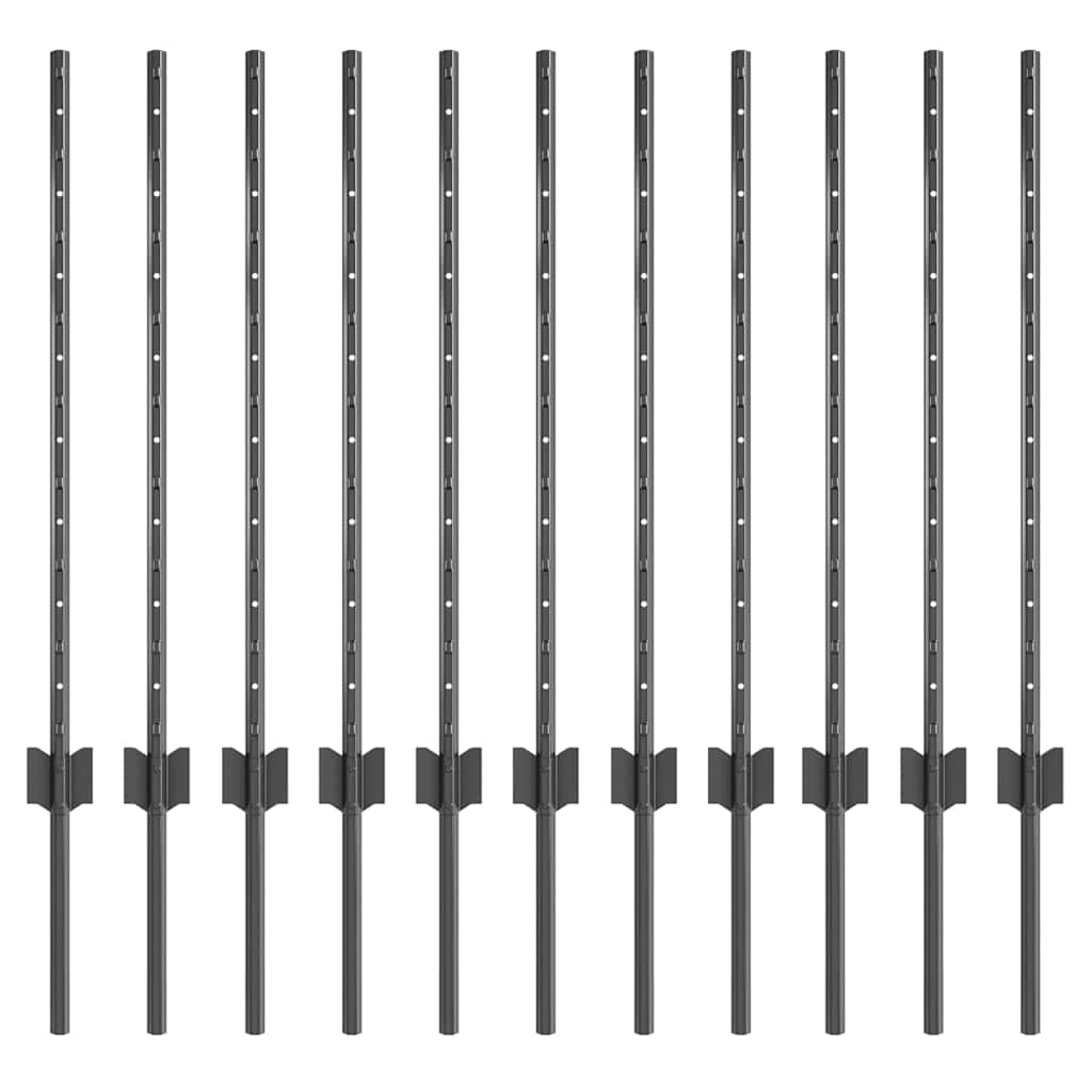 Vidaxl afrasteringspaal 11 pcs grijs 80 cm staal