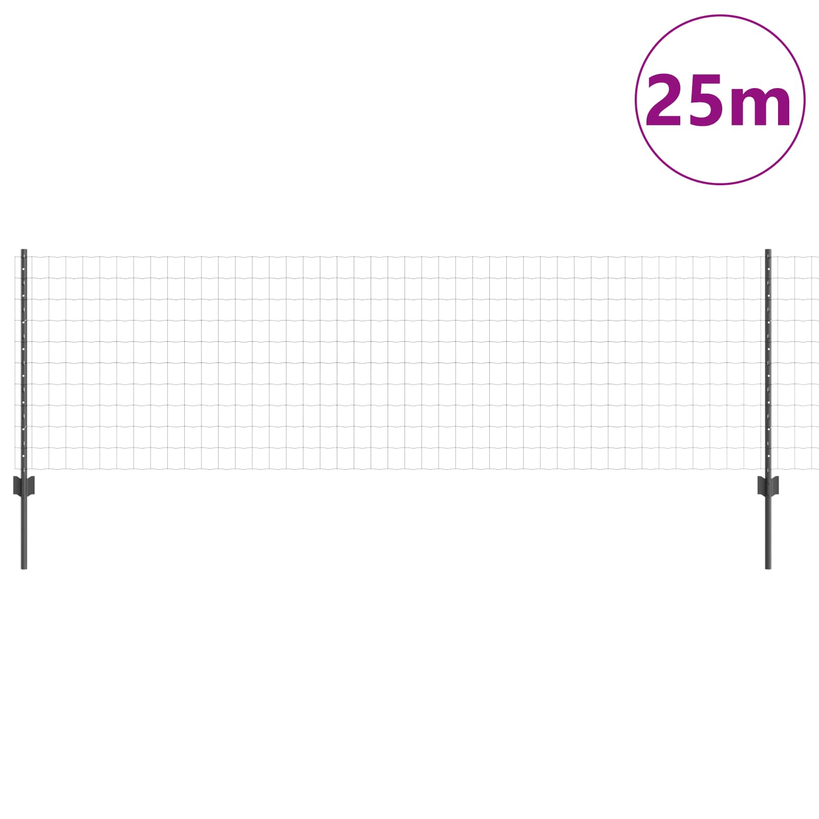 Vidaxl hek met paal grijs 0,8 x 25 m staal