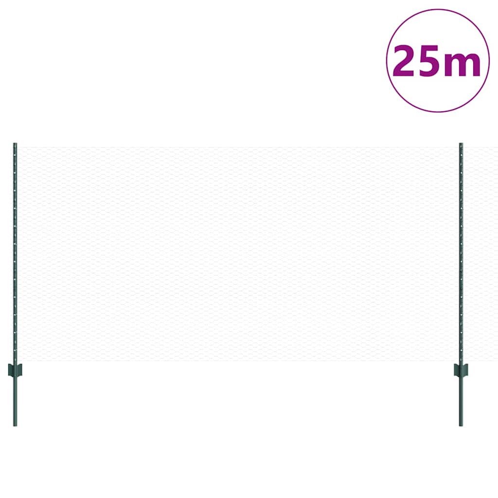 Vidaxl hek met paal groen 1,2 x 25 m staal