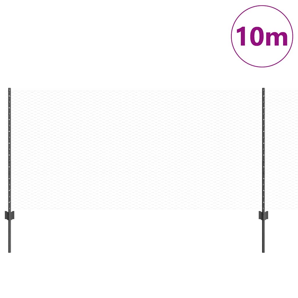 Vidaxl hek met paal grijs 1 x 10 m staal en pvc