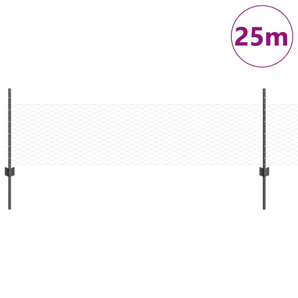 Vidaxl hek met paal grijs 0,5 x 25 m staal