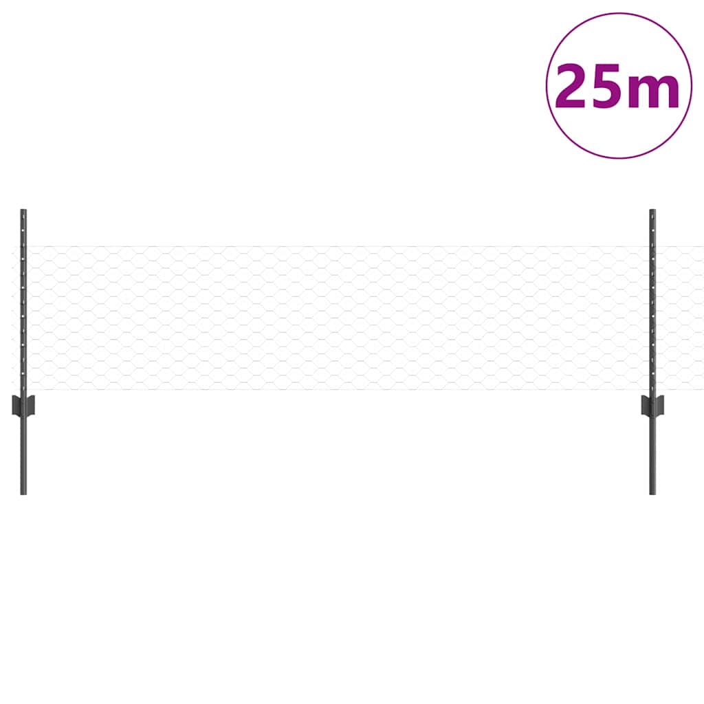 Vidaxl hek met paal grijs 0,5 x 25 m staal