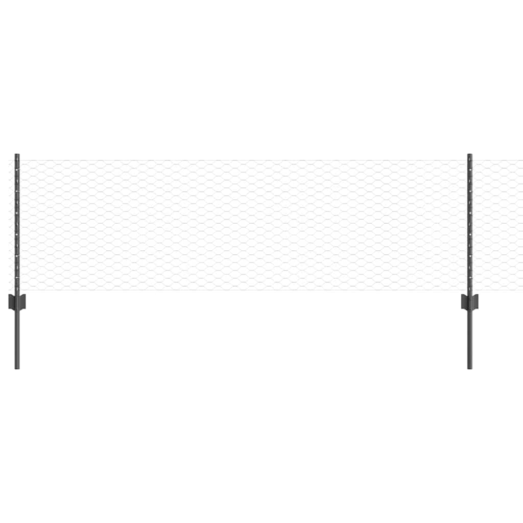 Vidaxl zeshoekig gaasgek met palen 25 x 0,6 m pvc-coated staal grijs