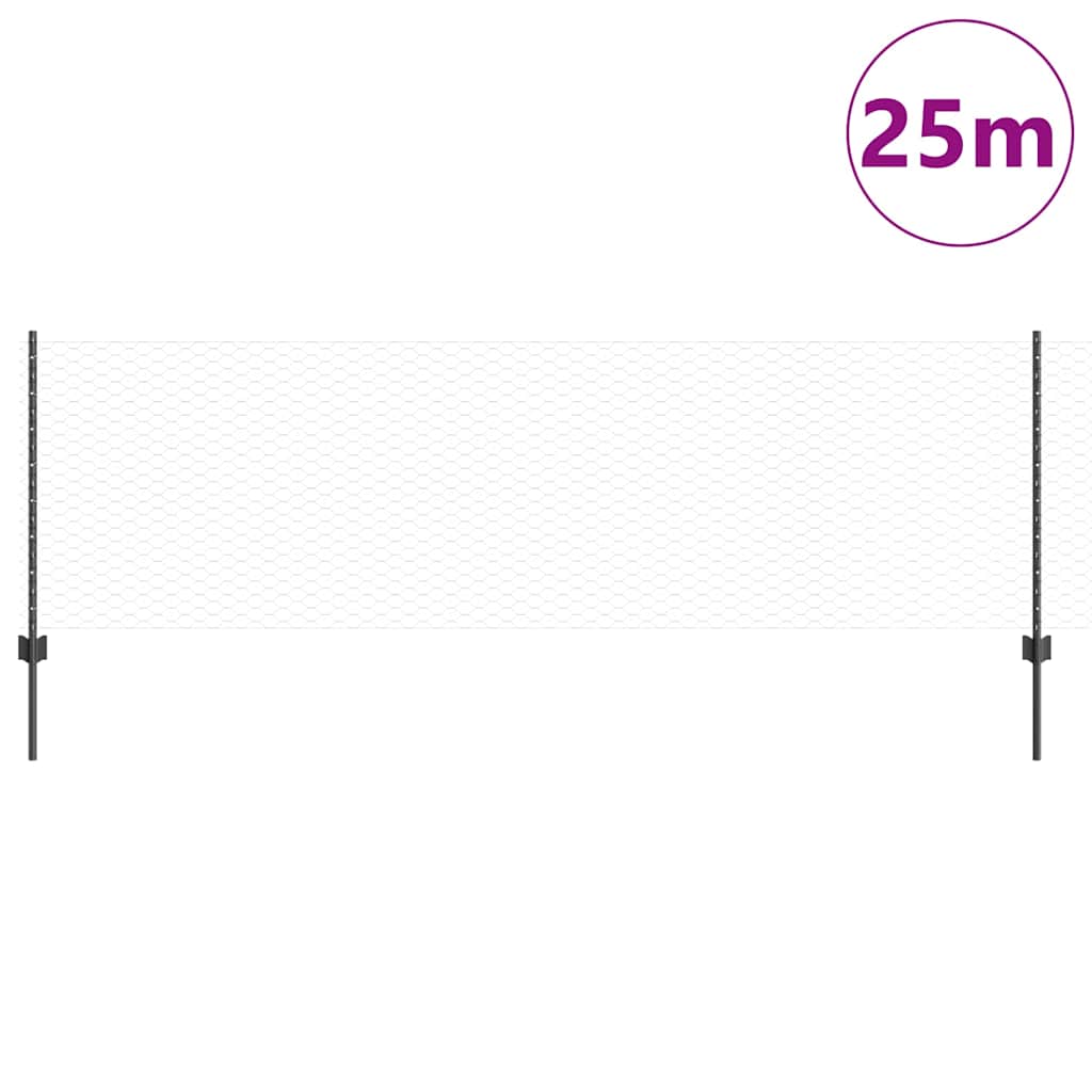 Vidaxl hek met paal grijs 0,8 x 25 m staal