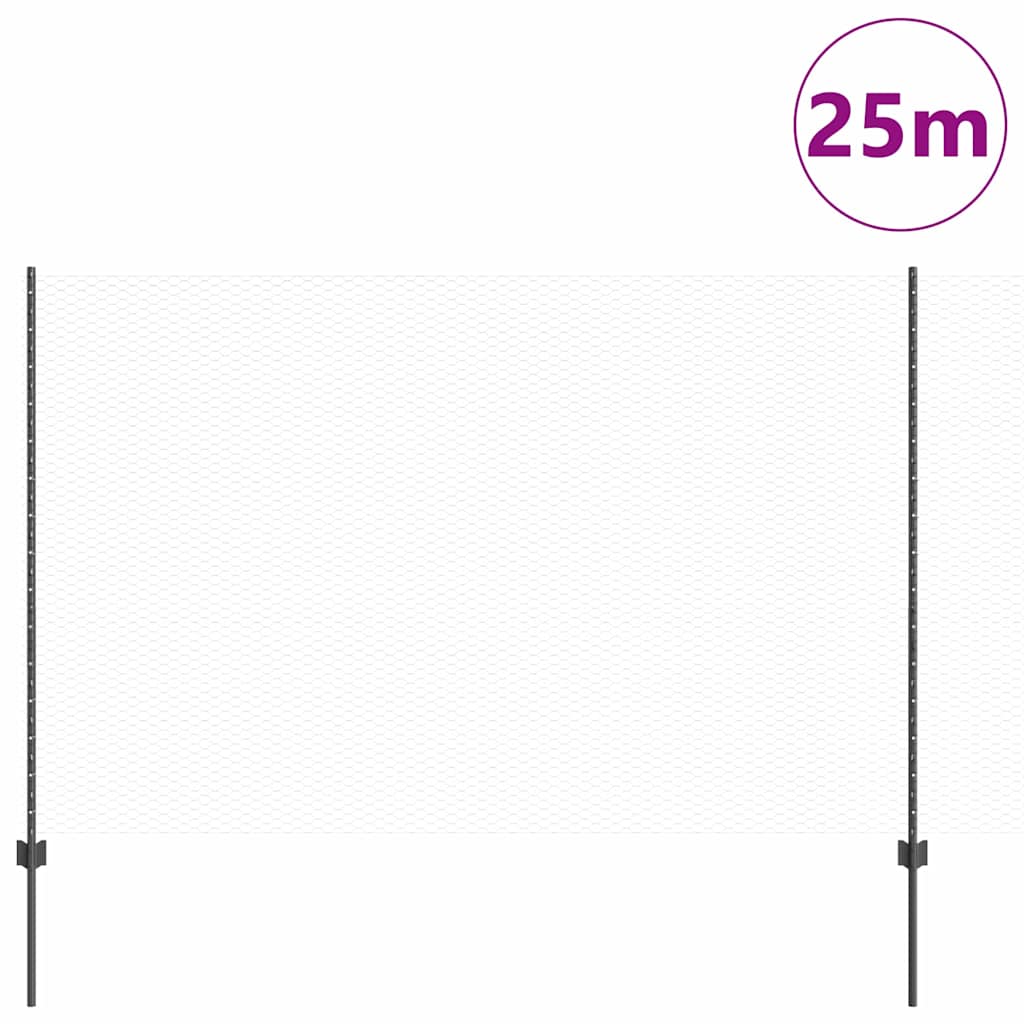 Vidaxl hek met paal grijs 1,5 x 25 m staal