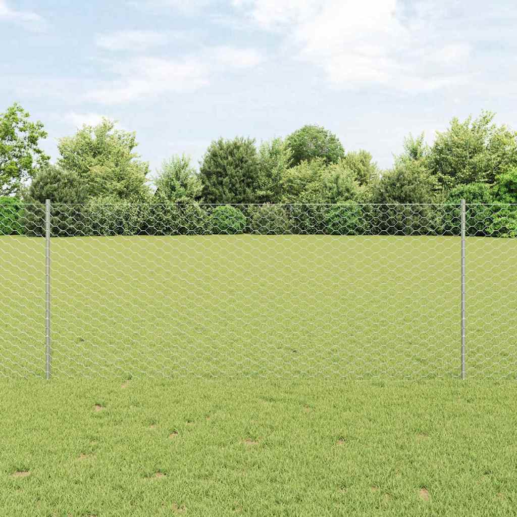 Vidaxl hek met paal zilver 1 x 25 m staal