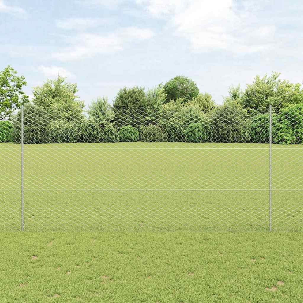 Vidaxl zeshoekig gaasgek met palen 25 x 1,5 m gegalvaniseerd staal