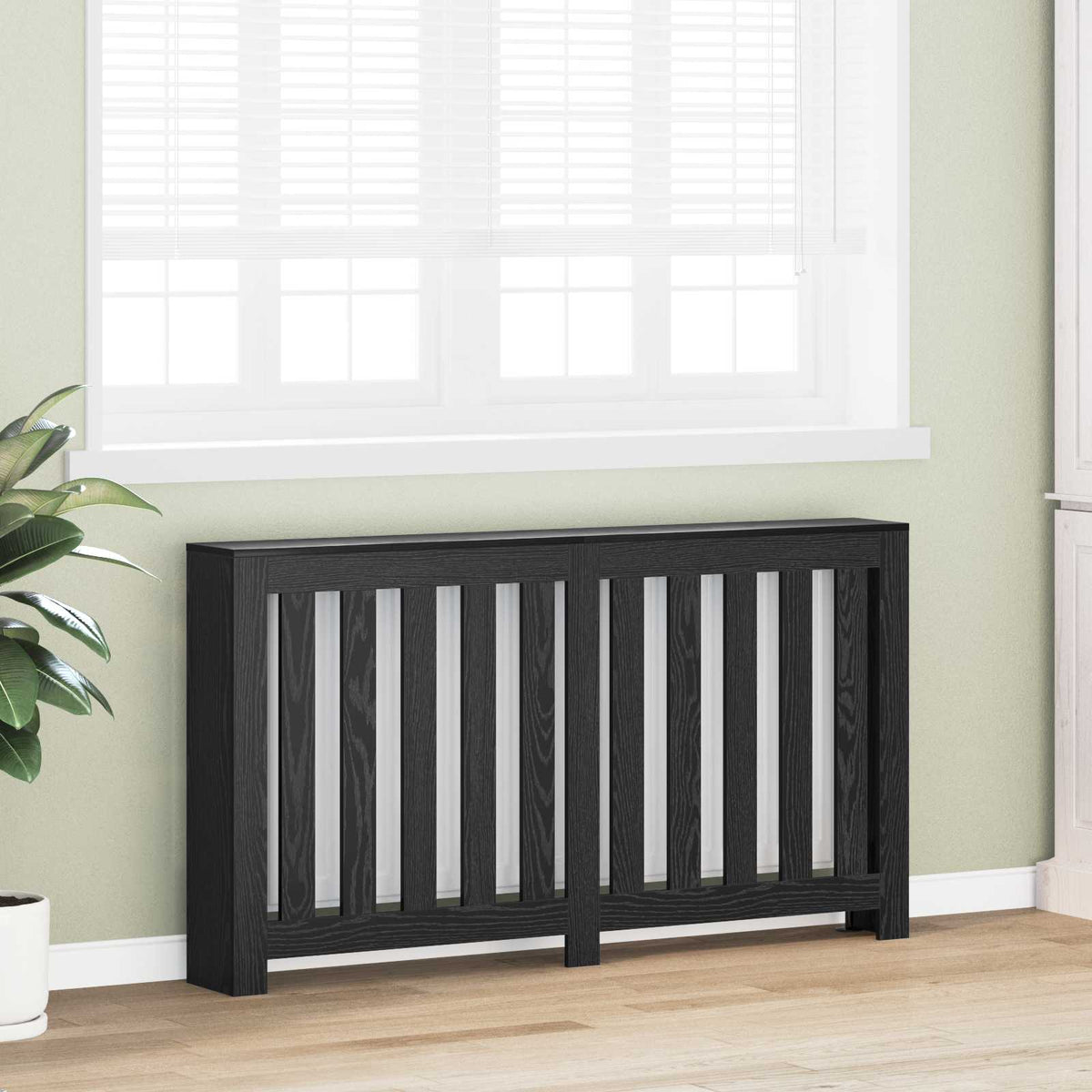 Vidaxl radiatorafdekking zwart eiken 149 x 20 x 82 cm bewerkt hout