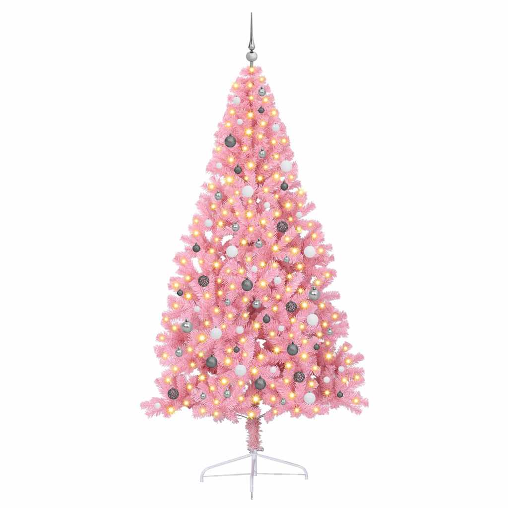 Vidaxl kunstmatig voorverlicht kerstboom met 300 led roze 240 cm pvc
