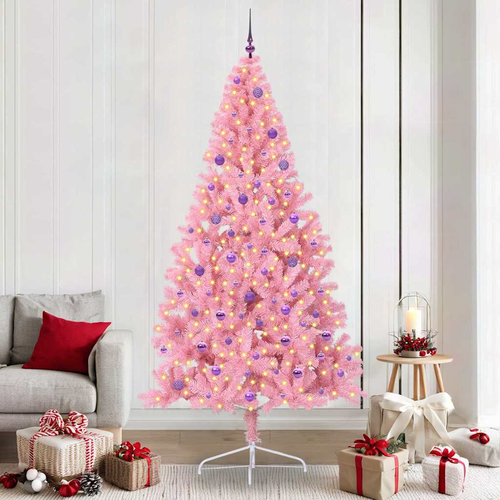Vidaxl kunstmatig voorverlicht kerstboom met 300 led roze 240 cm pvc