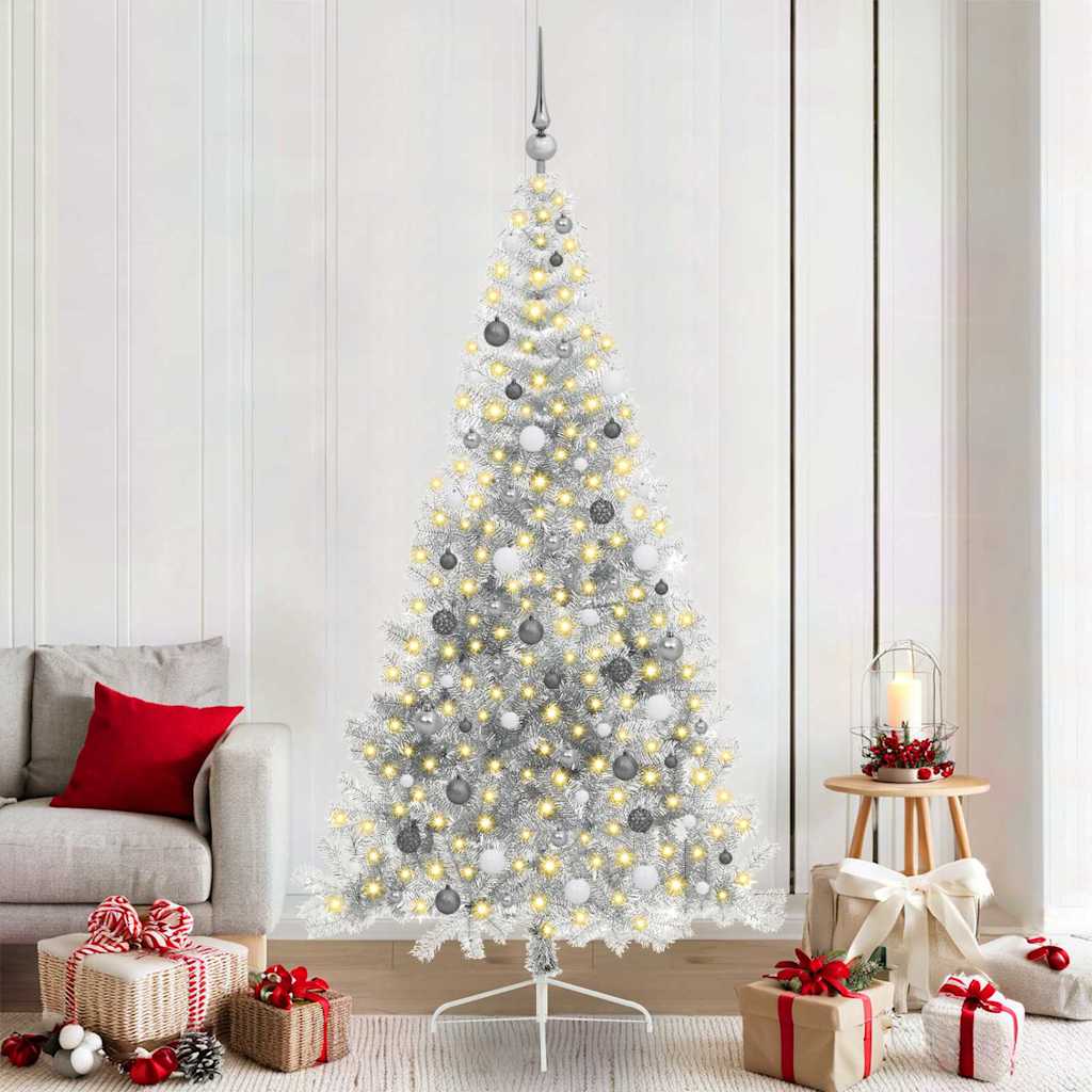Vidaxl kunstmatig voorverlicht kerstboom met 300 led zilver 210 cm pet