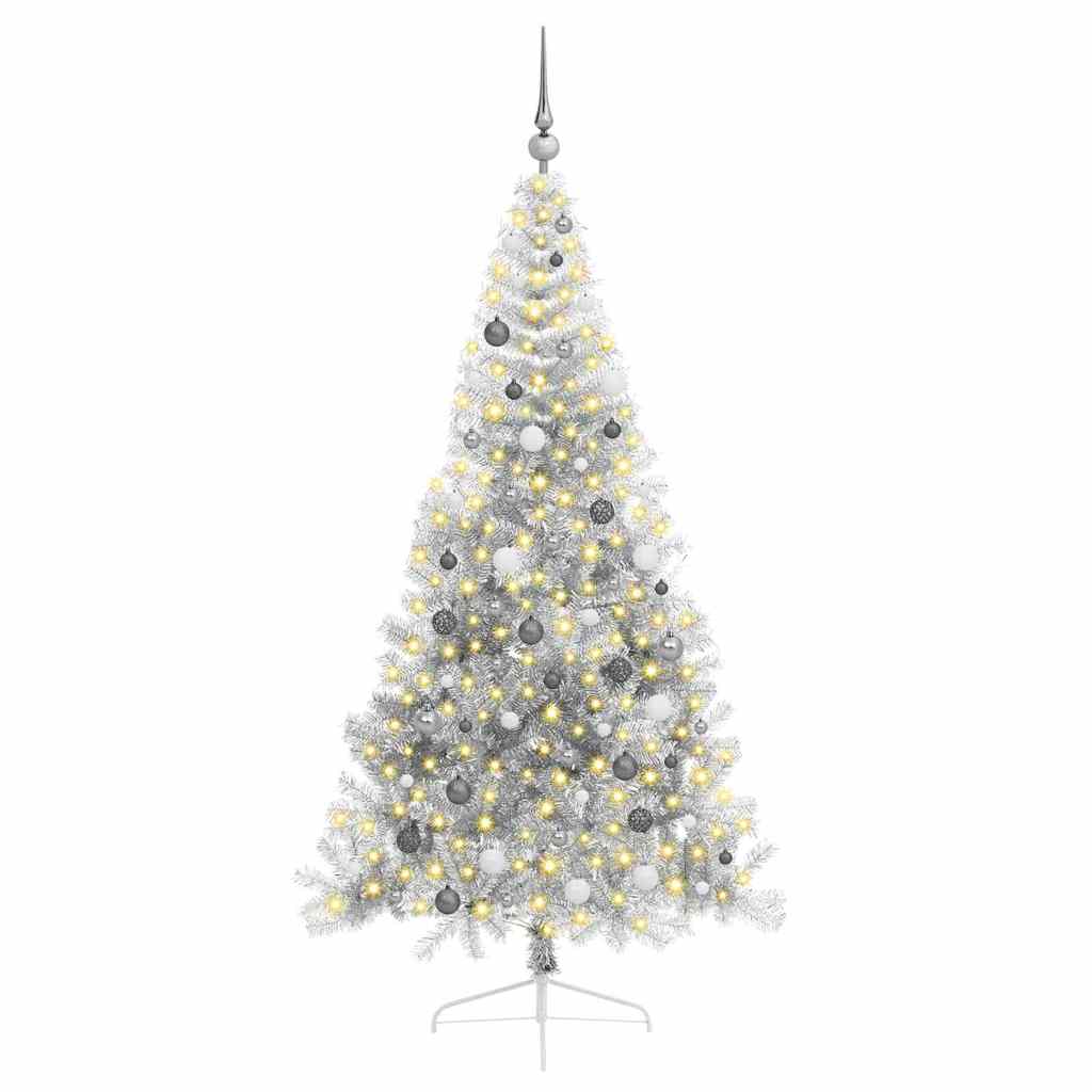Vidaxl kunstmatig voorverlicht kerstboom met 300 led zilver 210 cm pet